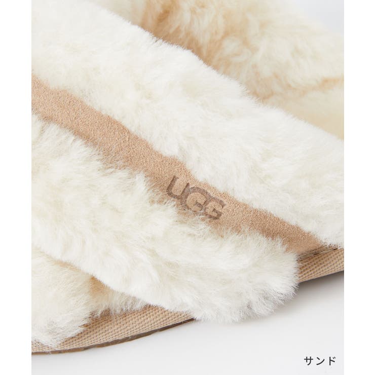 アグUGG1123572サンダルスカッフィータレディースシューズスライドサンダルファーSCUFFITAロゴ普段使いルームシューズスリッパおしゃれ靴ウィンター防寒かわいい女性おしゃれクロスストラップシープスキンブラックサンドチャコール22.0～25.0cm