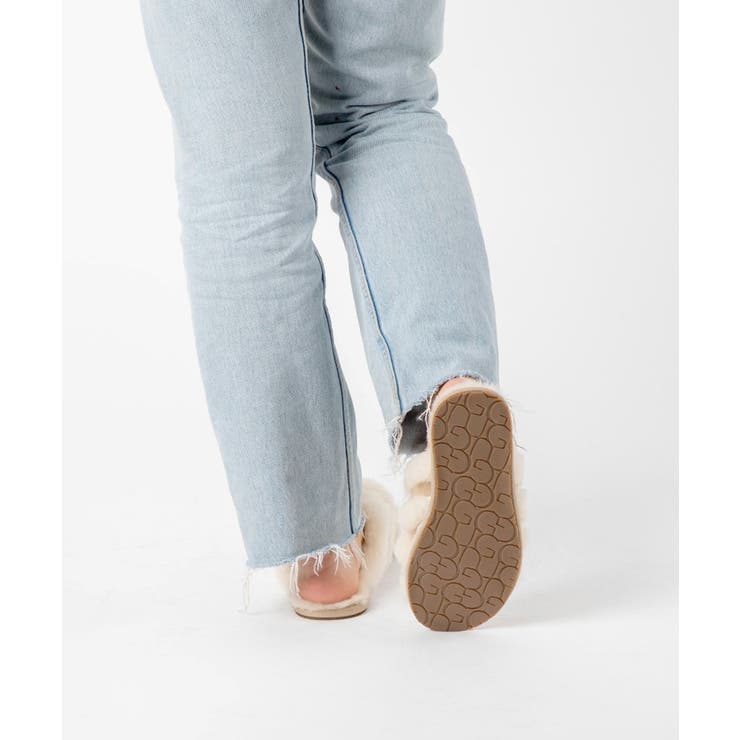 アグUGG1123572サンダルスカッフィータレディースシューズスライドサンダルファーSCUFFITAロゴ普段使いルームシューズスリッパおしゃれ靴ウィンター防寒かわいい女性おしゃれクロスストラップシープスキンブラックサンドチャコール22.0～25.0cm