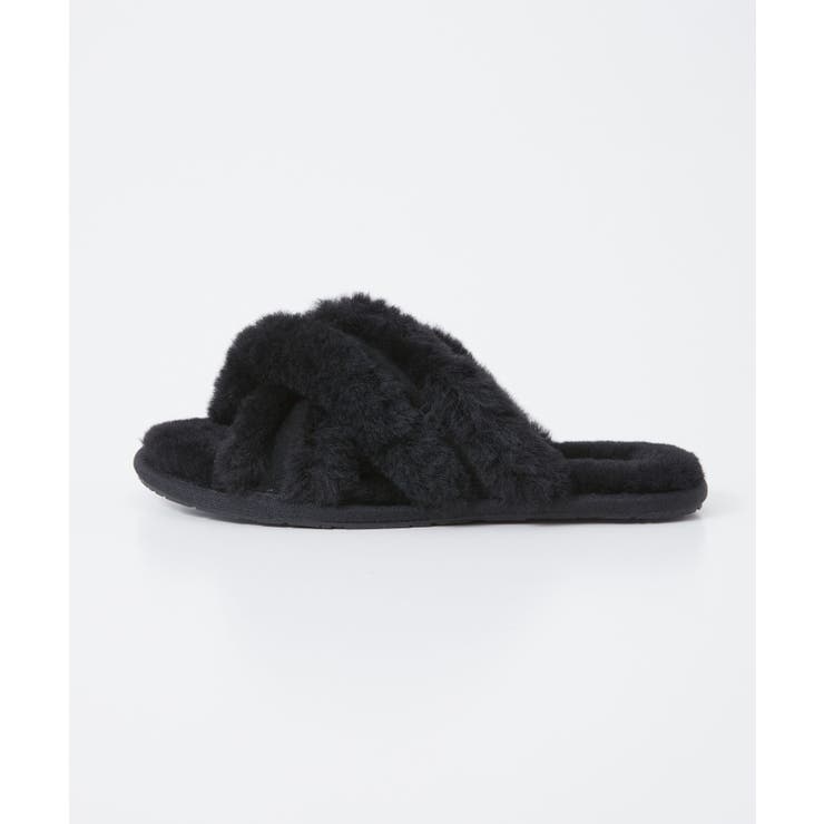 アグUGG1123572サンダルスカッフィータレディースシューズスライドサンダルファーSCUFFITAロゴ普段使いルームシューズスリッパおしゃれ靴ウィンター防寒かわいい女性おしゃれクロスストラップシープスキンブラックサンドチャコール22.0～25.0cm