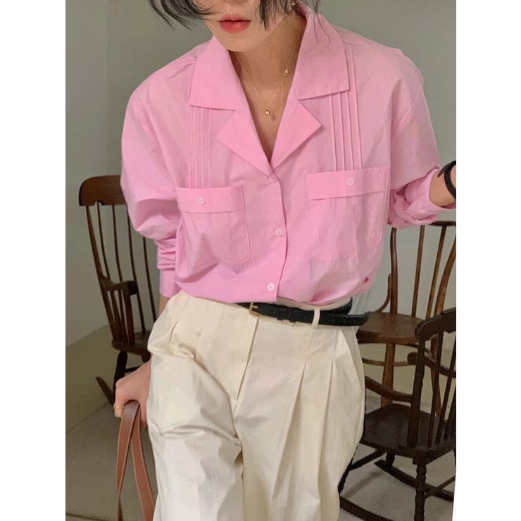 Vネック襟付きポケット付き無地シャツ[品番：NTRW0009097]｜Ulysses