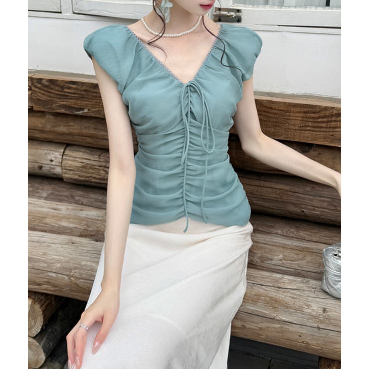 ブルー | リボンVネックトップス | Ulysses