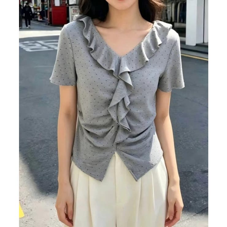 グレー | フリル半袖Tシャツ | Ulysses
