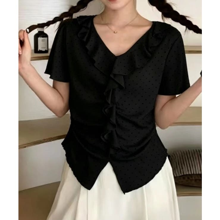 ブラック | フリル半袖Tシャツ | Ulysses