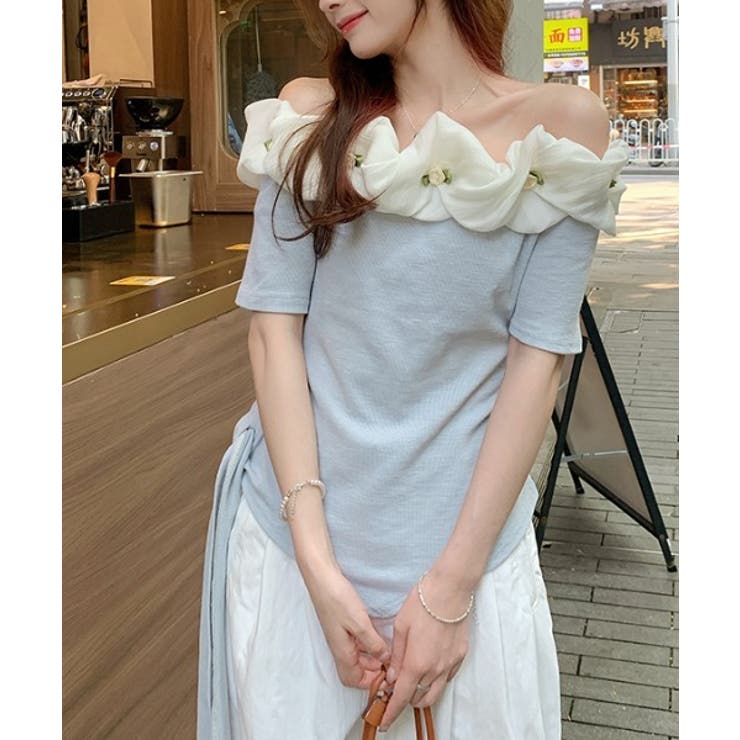 ブルー | イレギュラーボートネックTシャツ | Ulysses