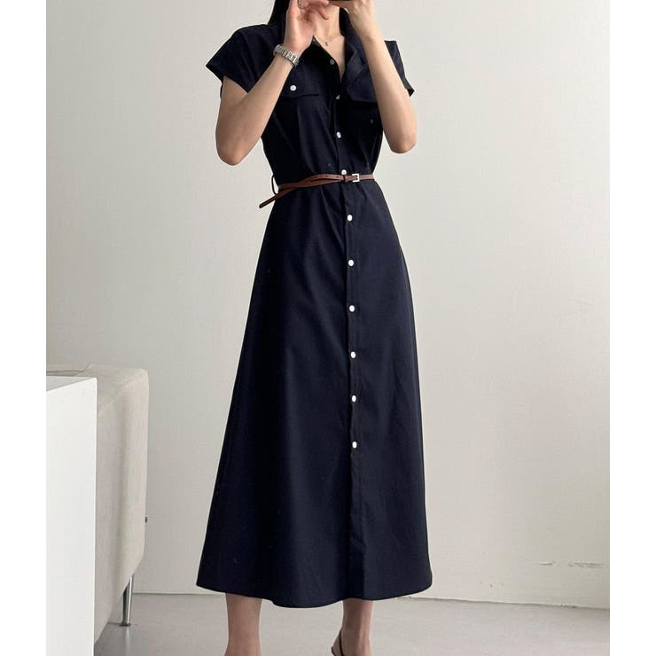 ネイビー | ベルト付きシャツワンピース | Ulysses