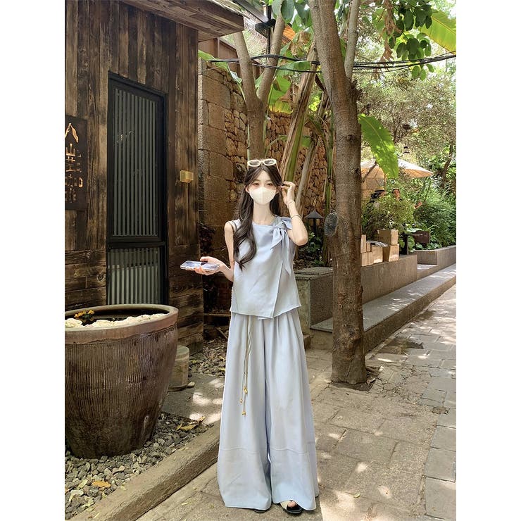 ライトブルー | ノースリーブトップスワイドパンツセットアップ | Ulysses