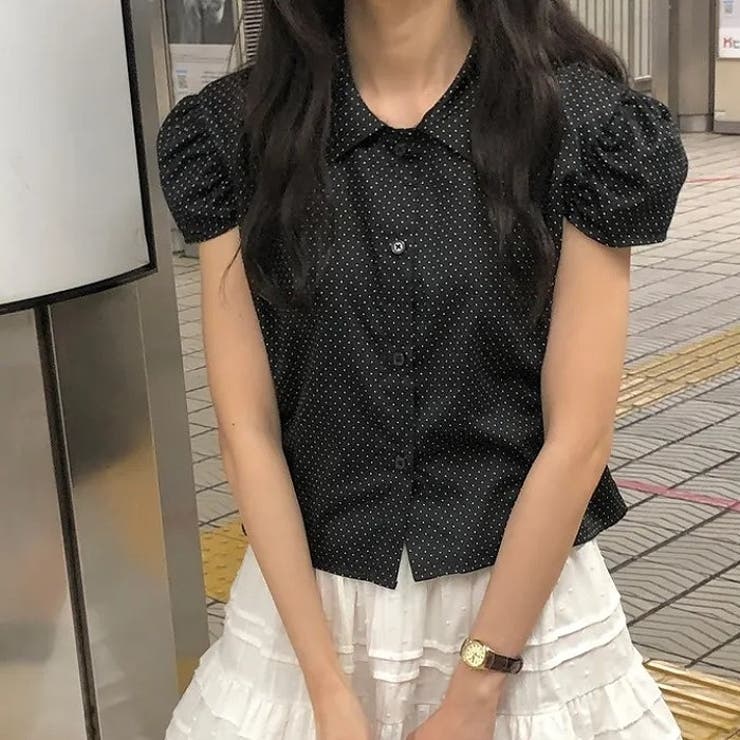 ブラック | 襟付きドット柄シャツ | Ulysses
