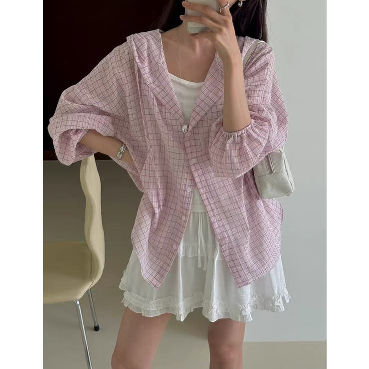 ピンク | フード付きチェック柄シャツ | Ulysses