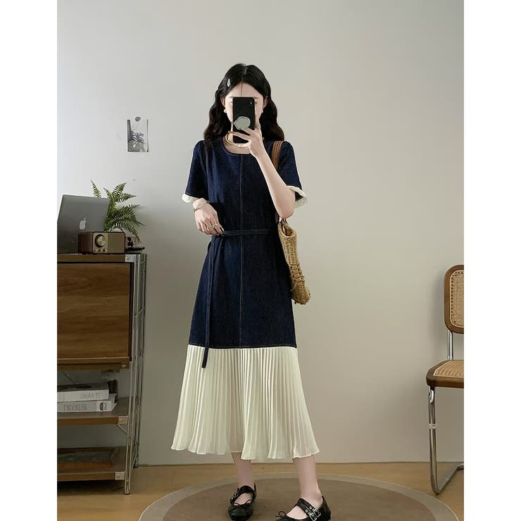 ベルト付き半袖ロングクルーネックデニムワンピース | Ulysses | 詳細画像3 