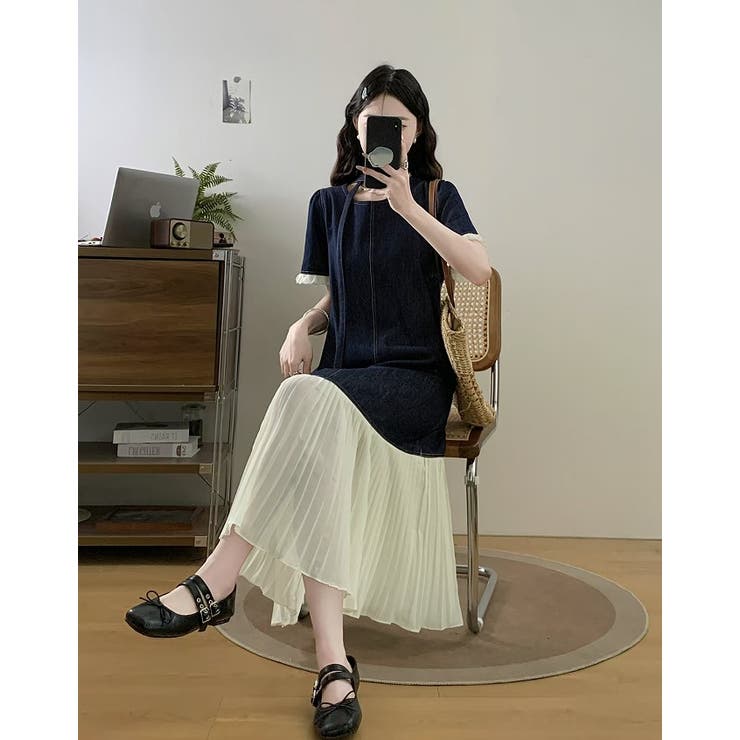 ベルト付き半袖ロングクルーネックデニムワンピース | Ulysses | 詳細画像4 