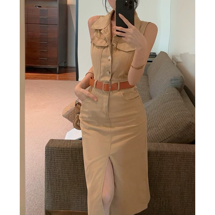 スリットポケット袖なし襟付きデニムワンピース | Ulysses | 詳細画像2 