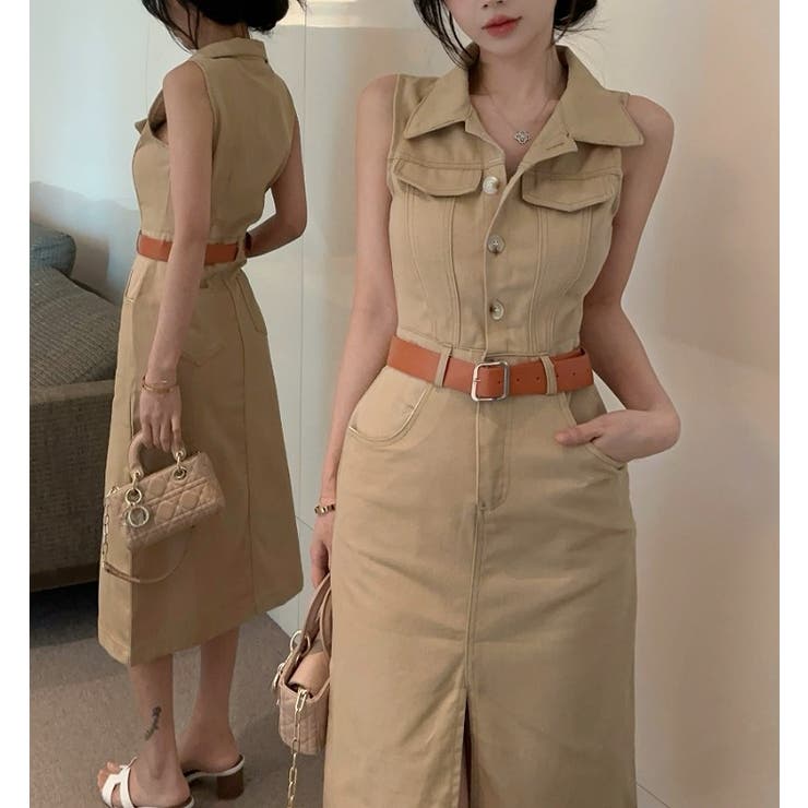 スリットポケット袖なし襟付きデニムワンピース | Ulysses | 詳細画像3 