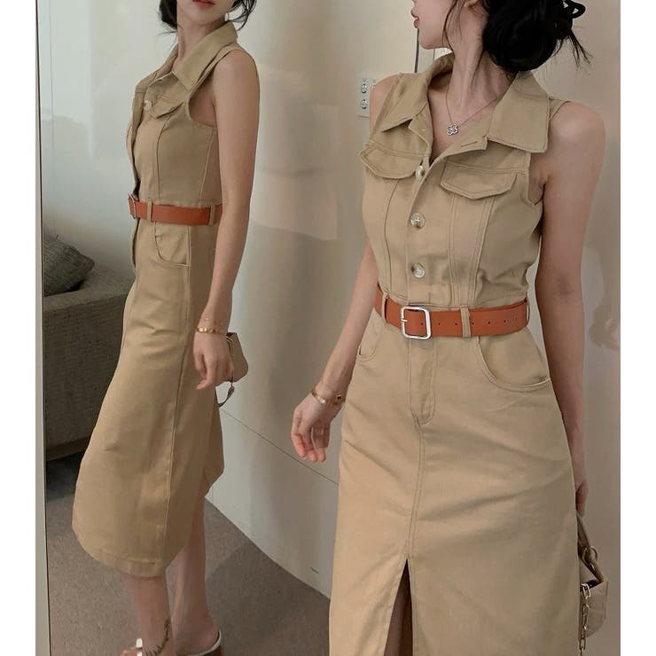 スリットポケット袖なし襟付きデニムワンピース | Ulysses | 詳細画像4 