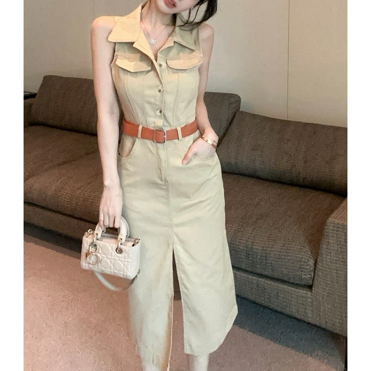 スリットポケット袖なし襟付きデニムワンピース | Ulysses | 詳細画像5 