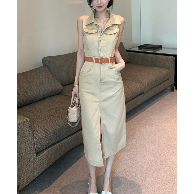 スリットポケット袖なし襟付きデニムワンピース | Ulysses | 詳細画像6 