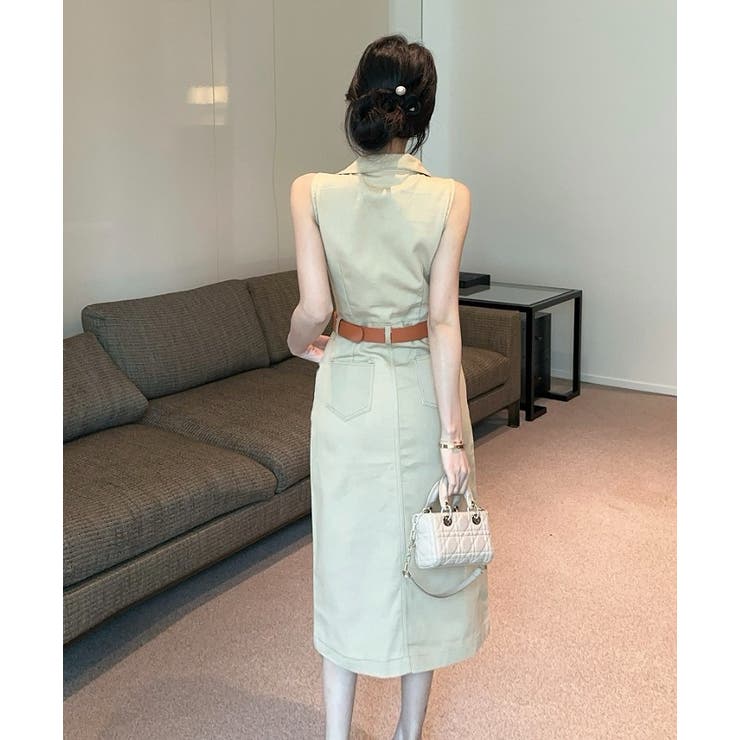 スリットポケット袖なし襟付きデニムワンピース | Ulysses | 詳細画像7 