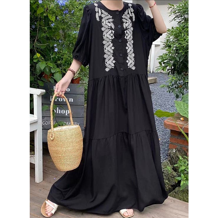 刺繍ベルト付き半袖ノーカラーリラックスワンピース | Ulysses | 詳細画像1 