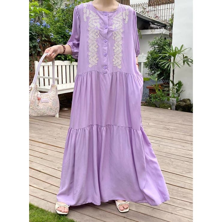 刺繍ベルト付き半袖ノーカラーリラックスワンピース | Ulysses | 詳細画像2 