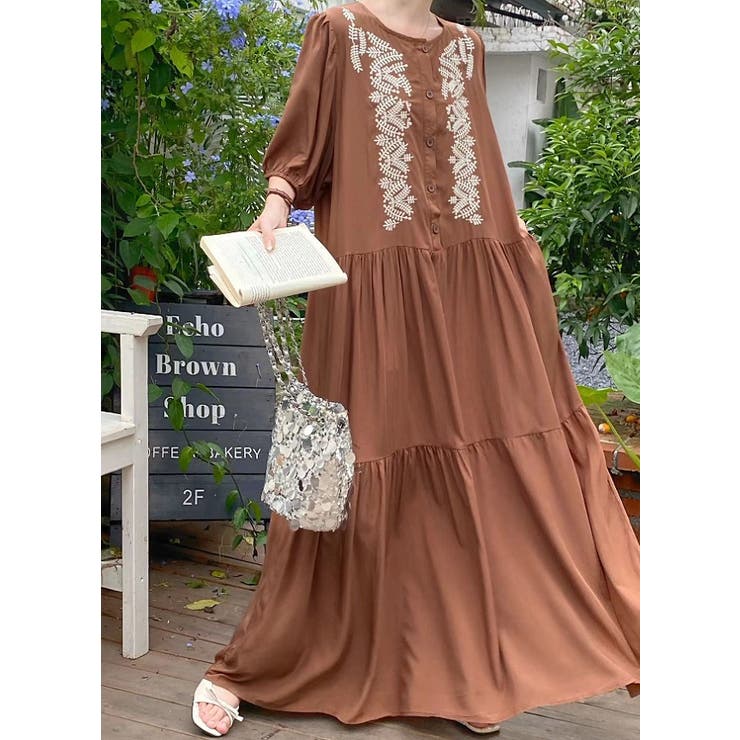 刺繍ベルト付き半袖ノーカラーリラックスワンピース | Ulysses | 詳細画像3 