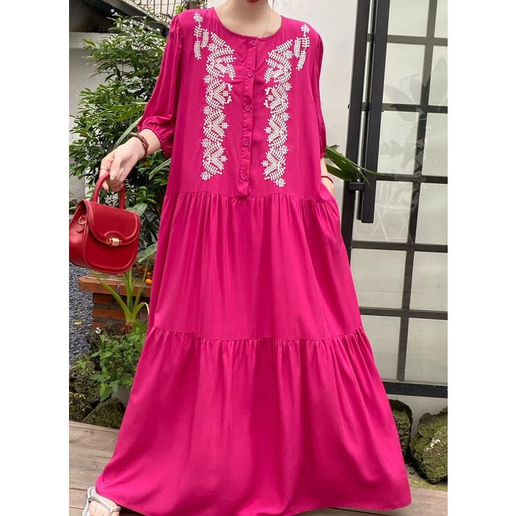 刺繍ベルト付き半袖ノーカラーリラックスワンピース | Ulysses | 詳細画像4 