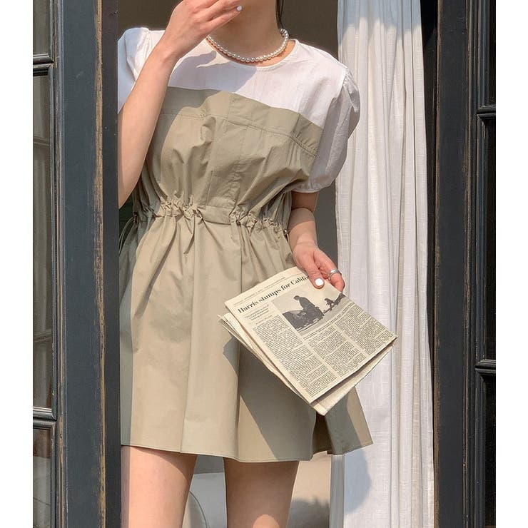 パフスリーブドローストリング切り替え半袖ノーカラーワンピース | Ulysses | 詳細画像2 