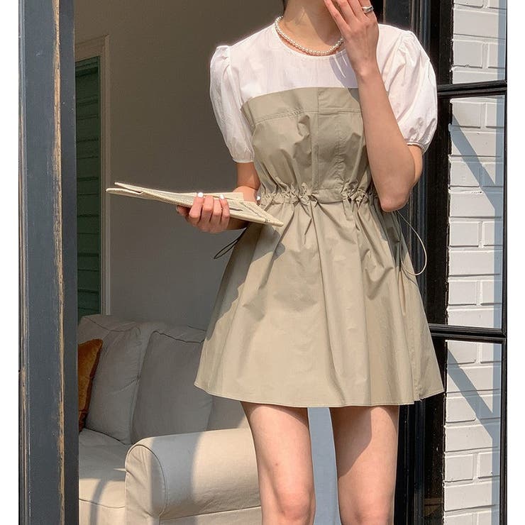 パフスリーブドローストリング切り替え半袖ノーカラーワンピース | Ulysses | 詳細画像3 