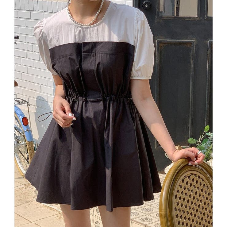 パフスリーブドローストリング切り替え半袖ノーカラーワンピース | Ulysses | 詳細画像5 