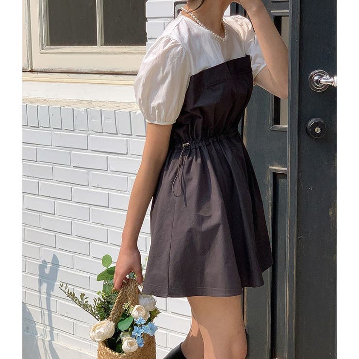 パフスリーブドローストリング切り替え半袖ノーカラーワンピース | Ulysses | 詳細画像6 