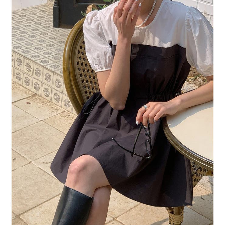 パフスリーブドローストリング切り替え半袖ノーカラーワンピース | Ulysses | 詳細画像8 