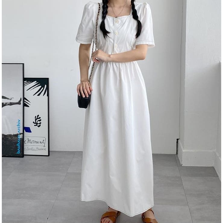 ホワイト | 半袖スクエアネックラインワンピース | Ulysses