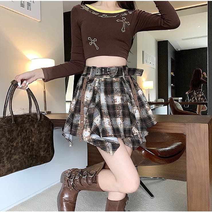 デザインハイウエストチェック柄ジップ付きショートスカート | Ulysses | 詳細画像5 