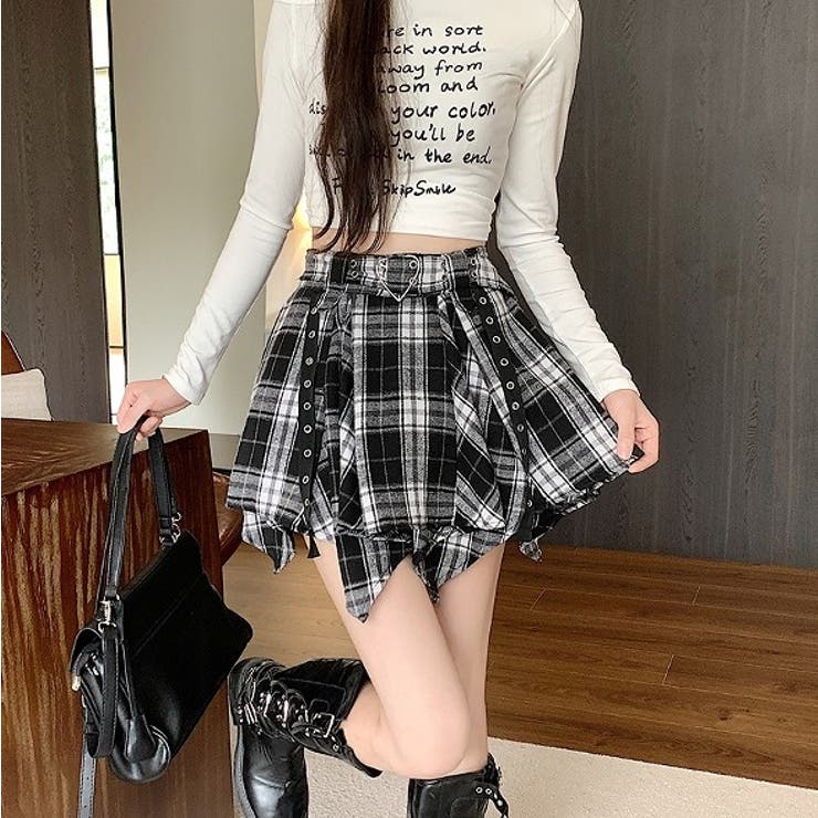 デザインハイウエストチェック柄ジップ付きショートスカート | Ulysses | 詳細画像7 