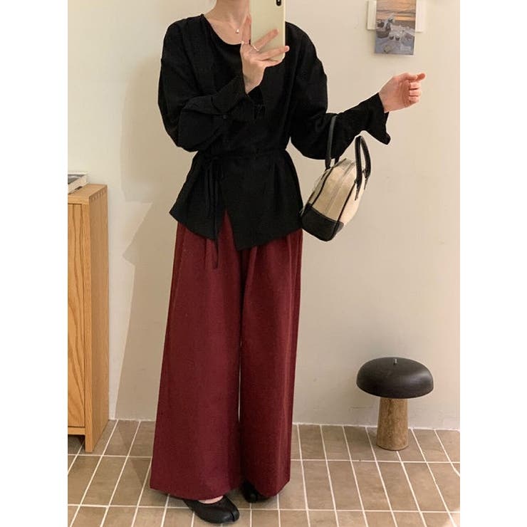 クルーネックボタン付きベルト付き無地トップス | Ulysses | 詳細画像3 