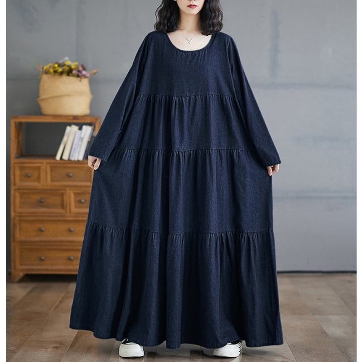 シンプルクルーネックポケット付き無地デニムワンピース | Ulysses | 詳細画像4 