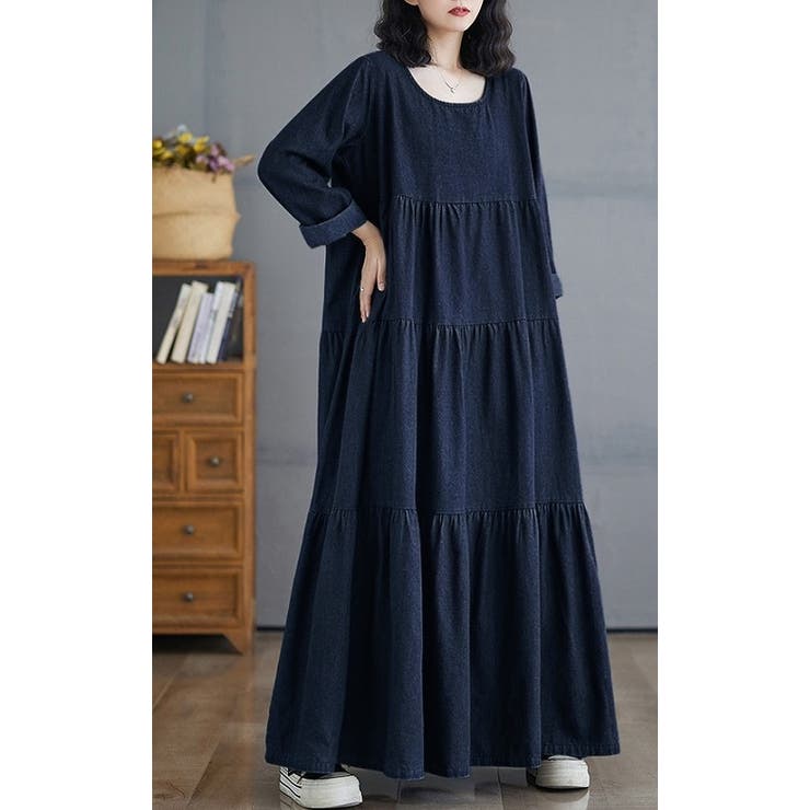 シンプルクルーネックポケット付き無地デニムワンピース | Ulysses | 詳細画像5 