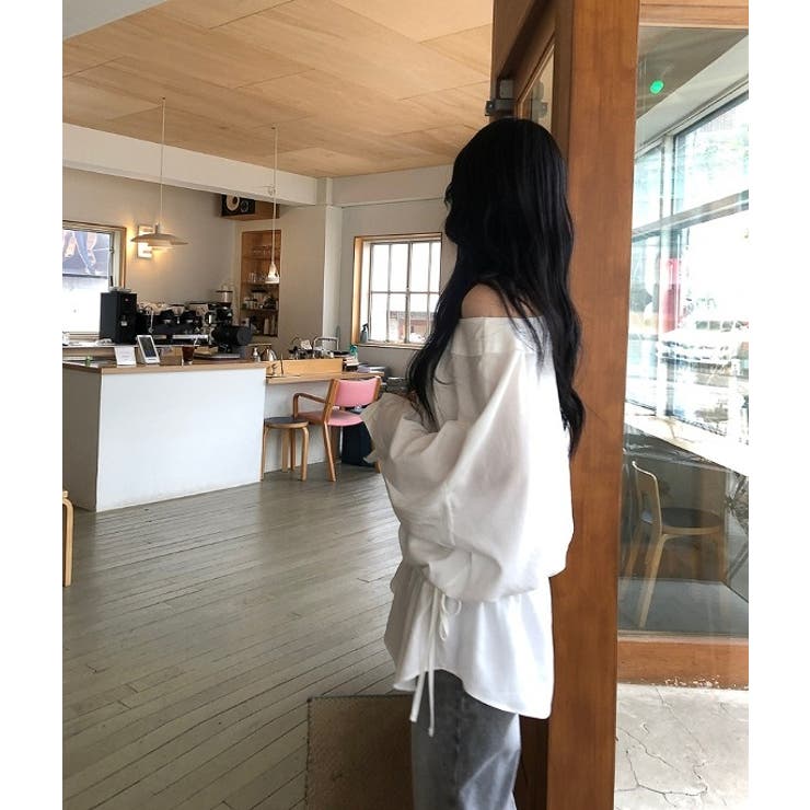 オフショルダー長袖リボン付き無地トップス | Ulysses | 詳細画像4 