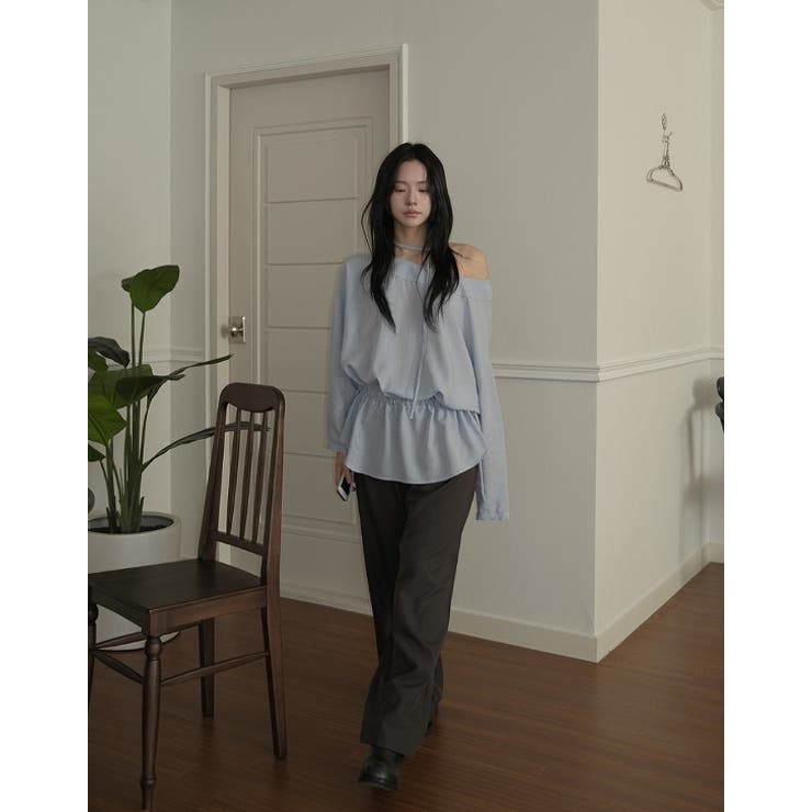 オフショルダー長袖リボン付き無地トップス | Ulysses | 詳細画像5 