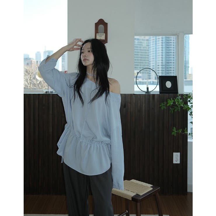 オフショルダー長袖リボン付き無地トップス | Ulysses | 詳細画像8 