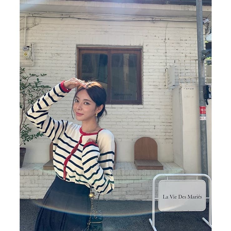 大人カジュアルクルーネックシングルブレストボーダーカーディガン | Ulysses | 詳細画像2 