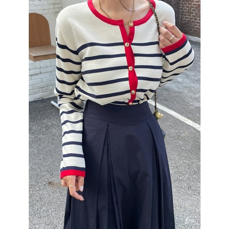 大人カジュアルクルーネックシングルブレストボーダーカーディガン | Ulysses | 詳細画像3 