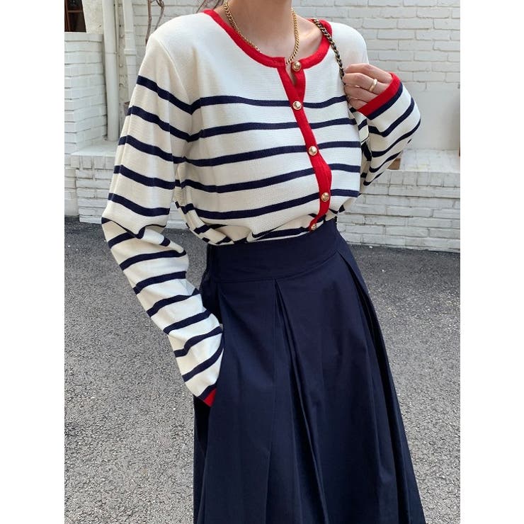 大人カジュアルクルーネックシングルブレストボーダーカーディガン | Ulysses | 詳細画像4 