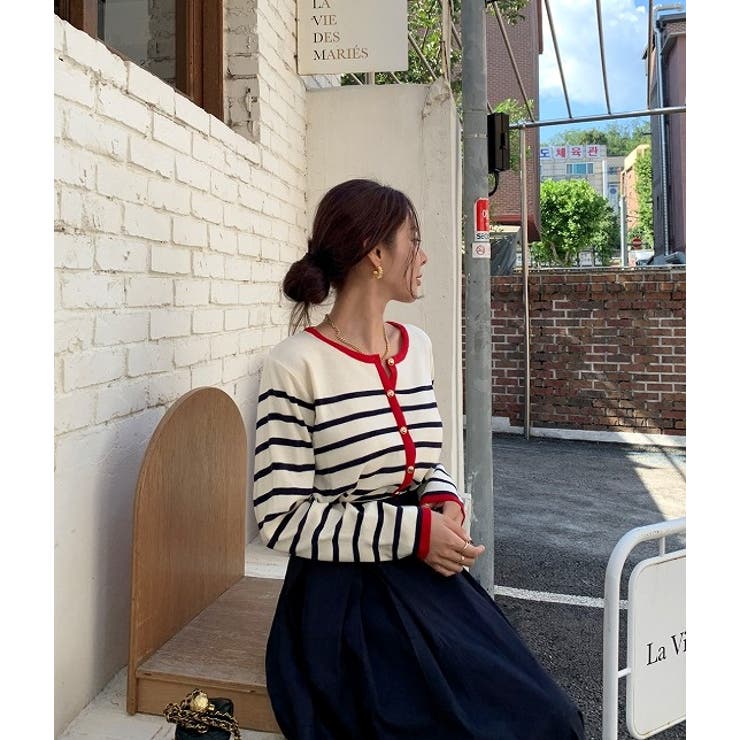 大人カジュアルクルーネックシングルブレストボーダーカーディガン | Ulysses | 詳細画像7 