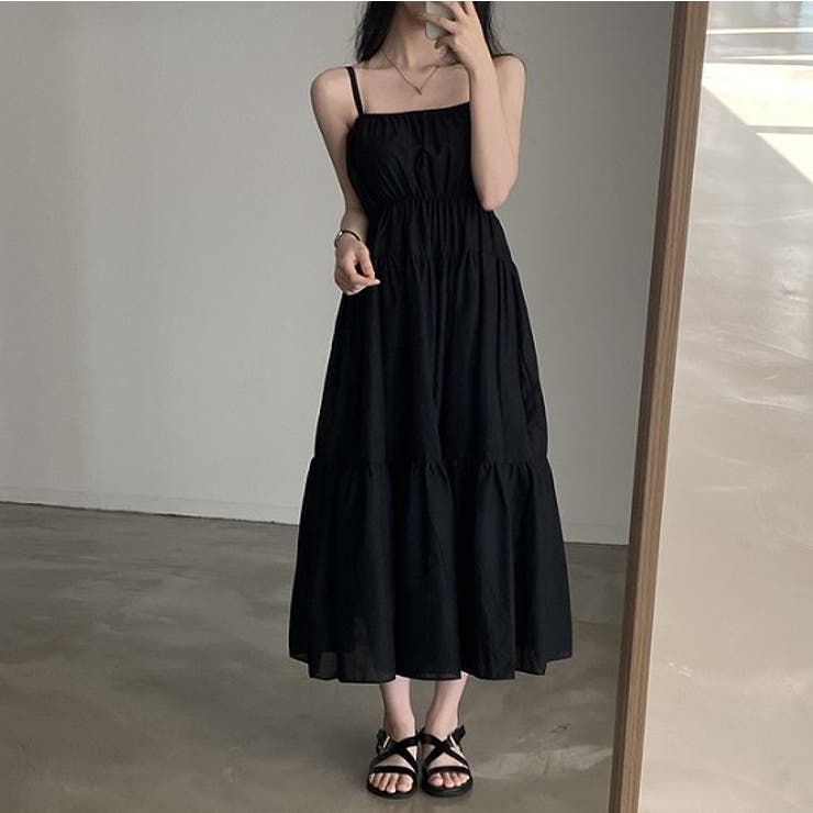 ブラック | ファッション無地キャミワンピース | Ulysses