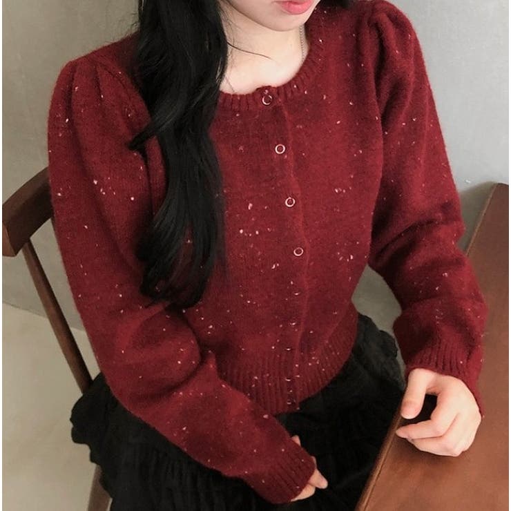 レッド | クルーネック長袖シングルブレストニットカーディガン | Ulysses