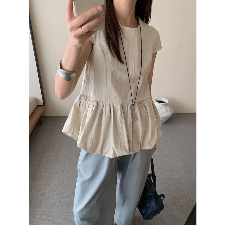 ベージュ | デザインクルーネック半袖トップス | Ulysses