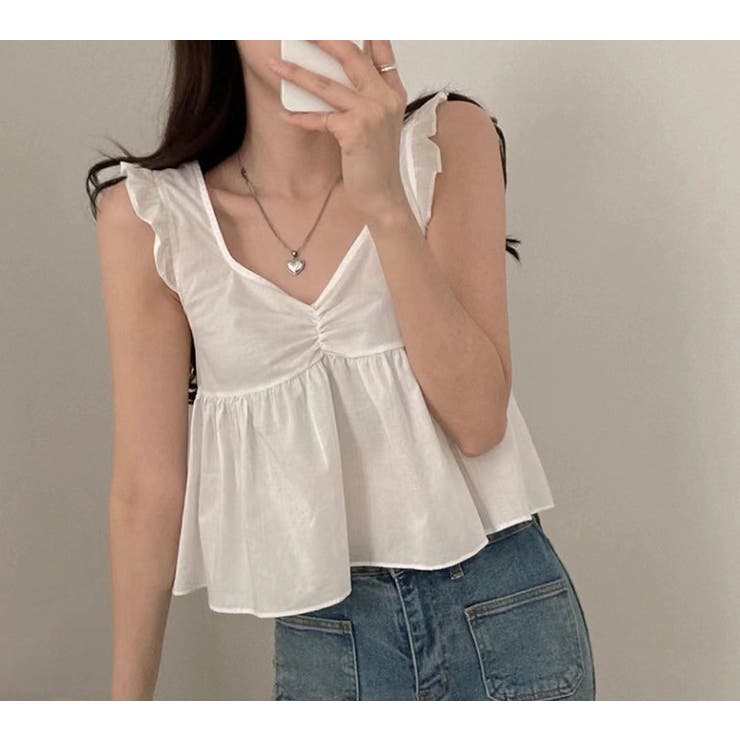 ホワイト | 袖なしリボンショートトップス | Ulysses