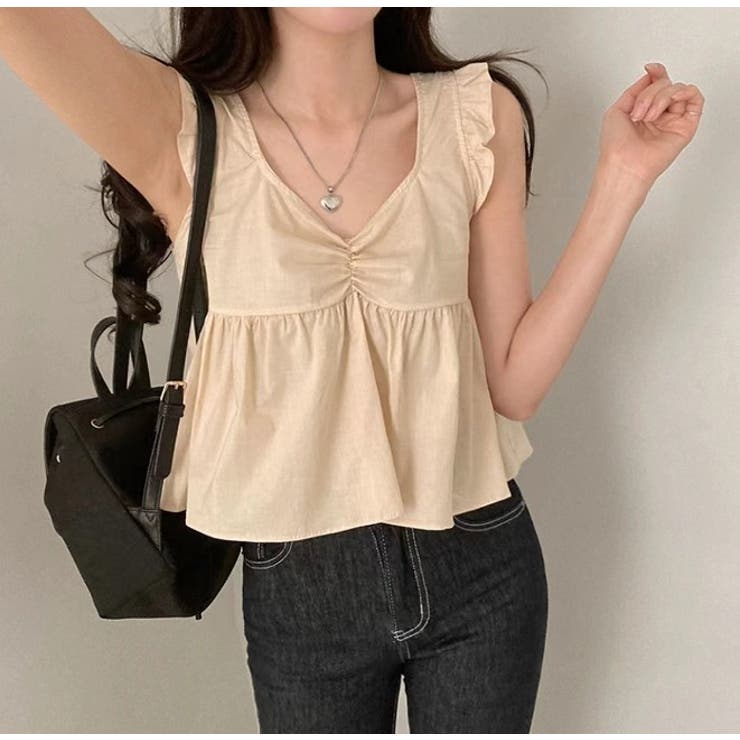 ベージュ | 袖なしリボンショートトップス | Ulysses