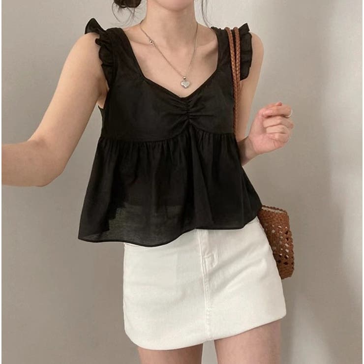 ブラック | 袖なしリボンショートトップス | Ulysses