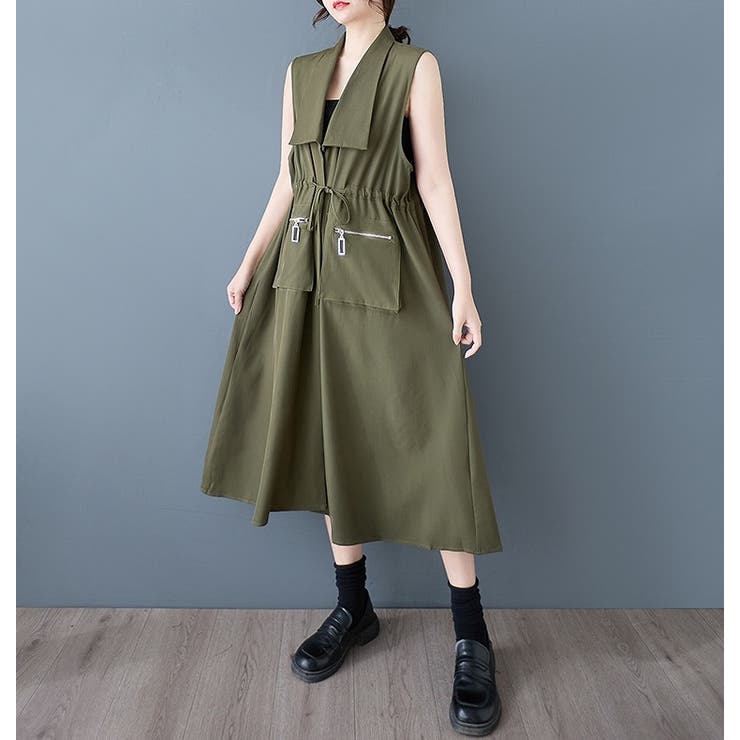 Vネック袖なしポケット付きシャツワンピース | Ulysses | 詳細画像1 