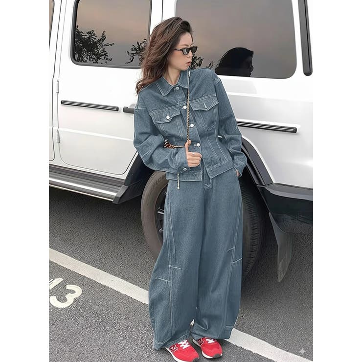 シングルブレストポケット付きデニム2点セットアップ[品番